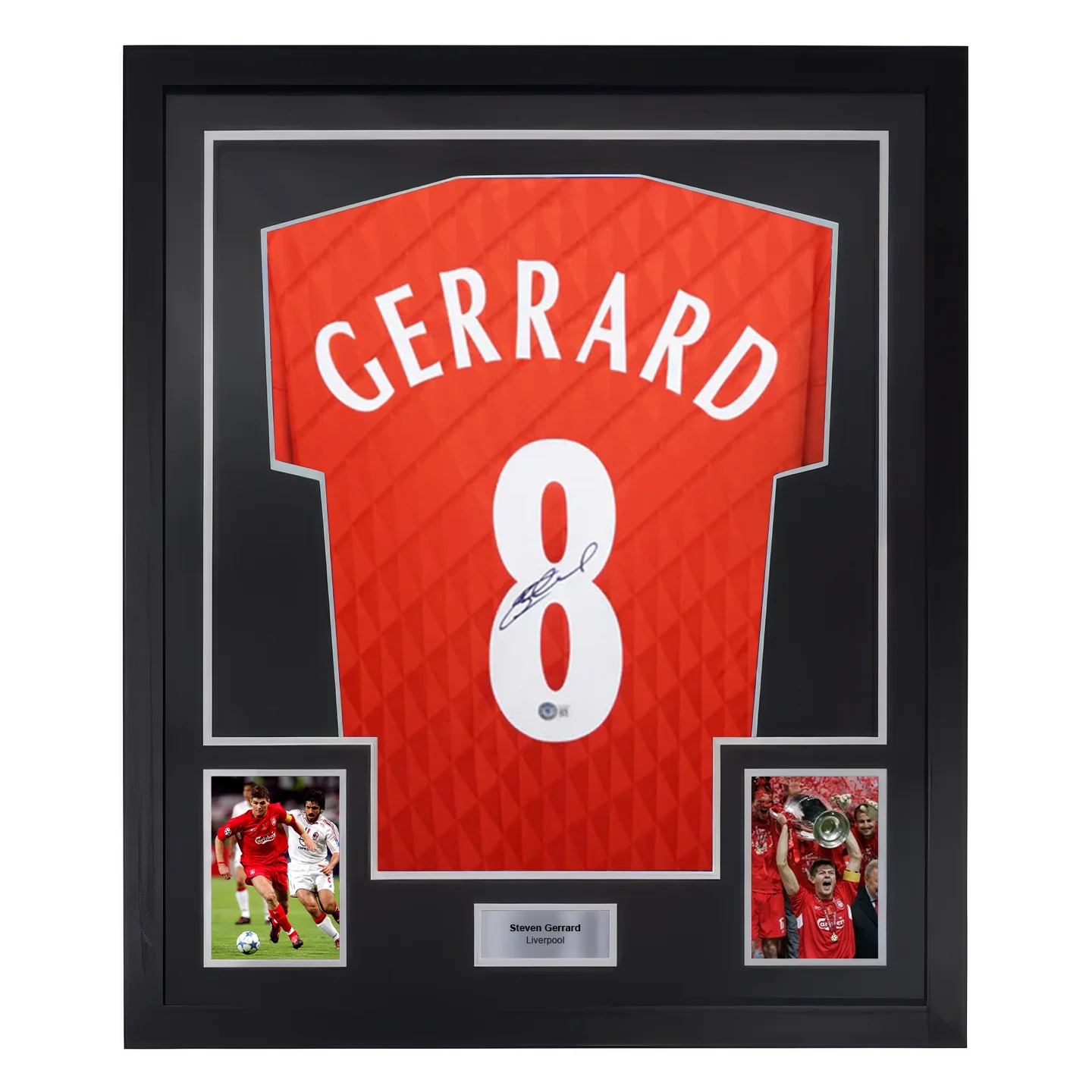 Framed Steven Gerrard Signed Liverpool Home Soccer Jersey #8 with Beckett COA