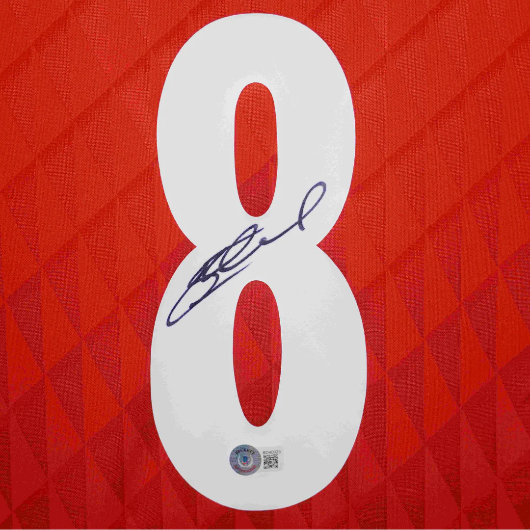 Framed Steven Gerrard Signed Liverpool Home Soccer Jersey #8 with Beckett COA - Image 2