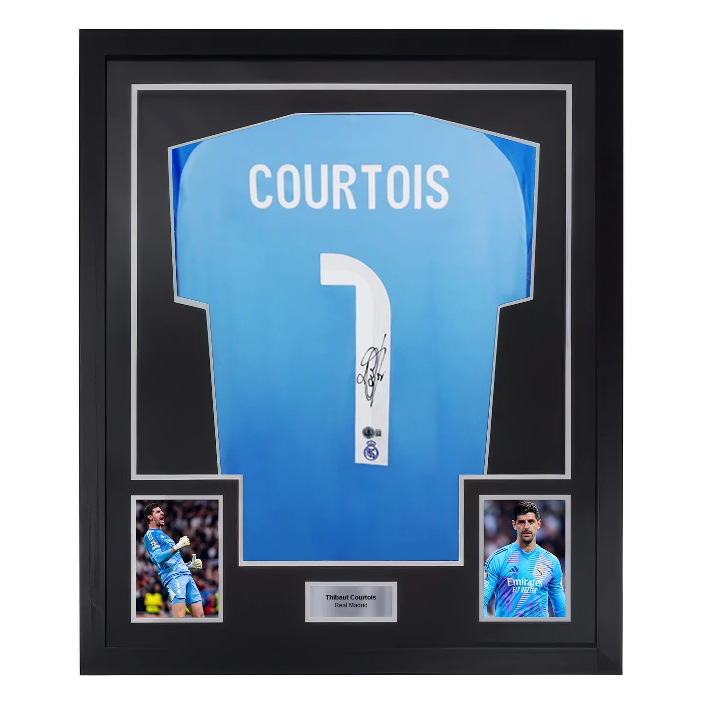 Framed Thibaut Courtois Signed Real Madrid Soccer Jersey #1 with Beckett COA