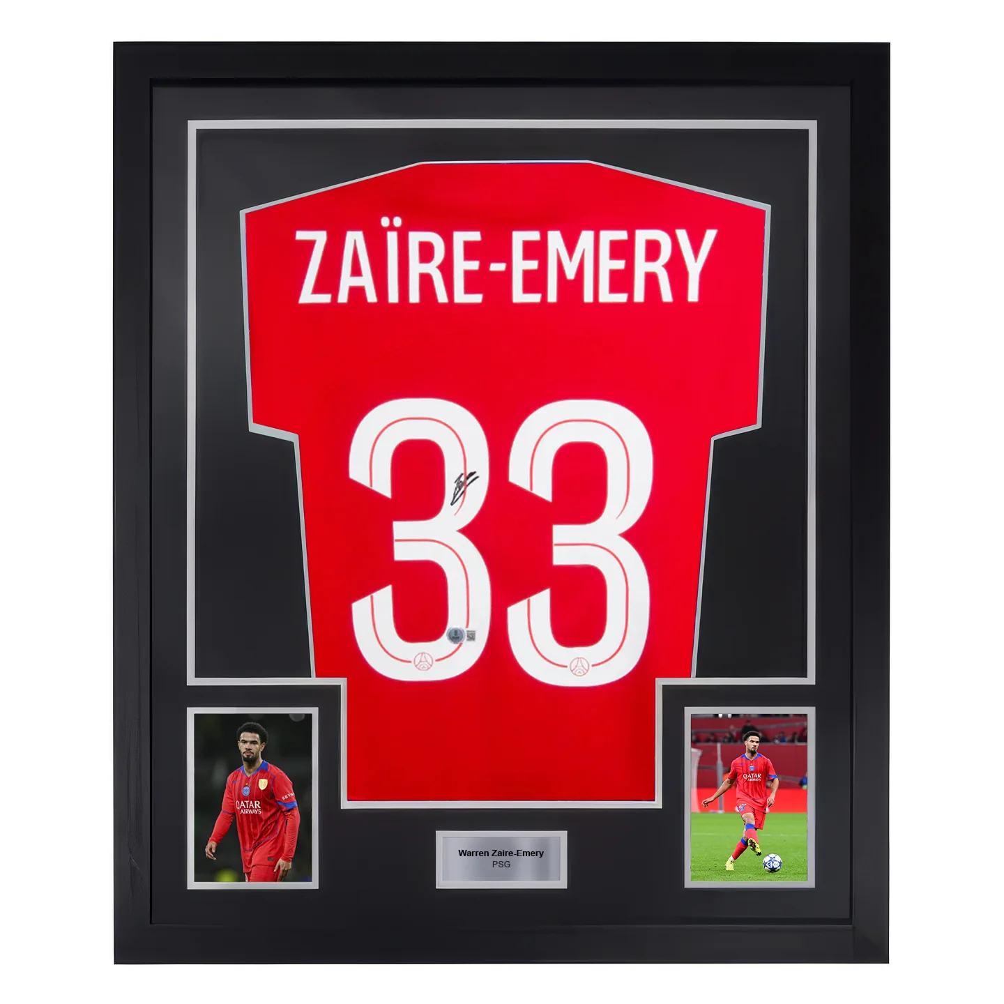 Framed Warren Zaire-Emery Signed PSG Away Soccer Jersey #33 with Beckett Witness