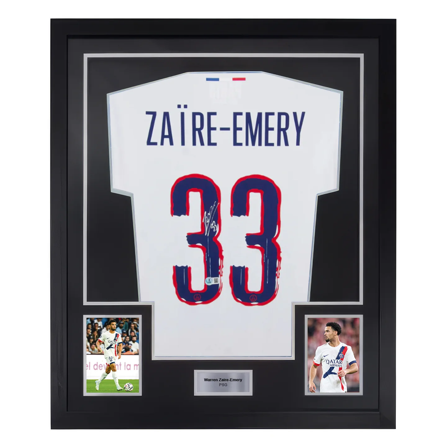 Framed Warren Zaire-Emery Signed PSG Away Soccer Jersey #33 with Beckett Witness