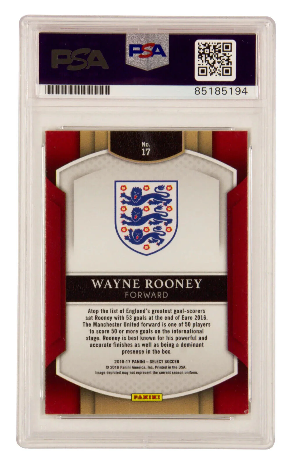 Wayne Rooney Signed 2016-17 Panini Select Soccer Prizm #17 – PSA 10 Autograph - Image 2