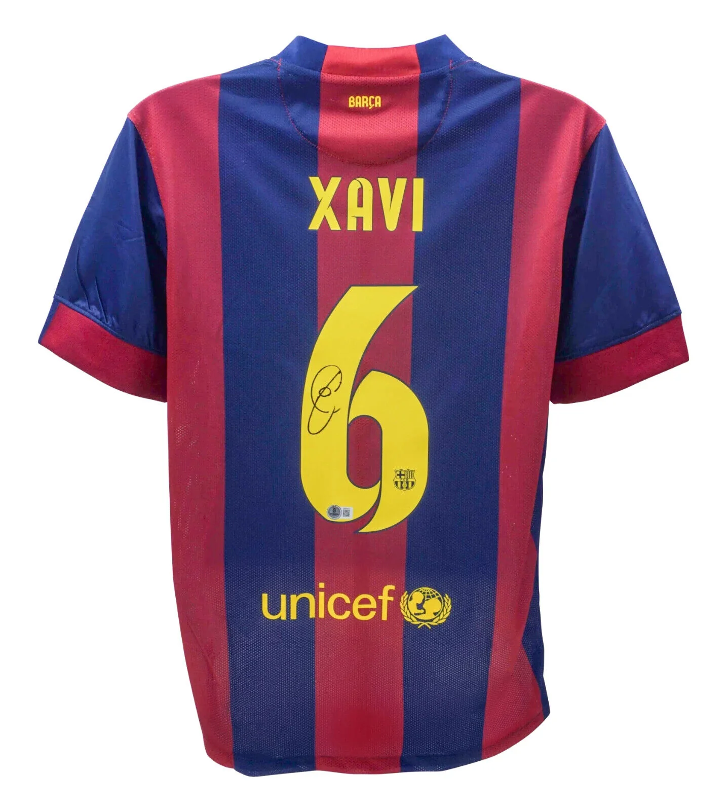 Xavi Hernandez Signed FC Barcelona Home Soccer Jersey #6 with Beckett COA - Image 3